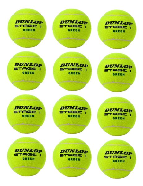 12 Bälle Dunlop Stage1 green 25% druckreduziert Methodikbälle im Polybeutel