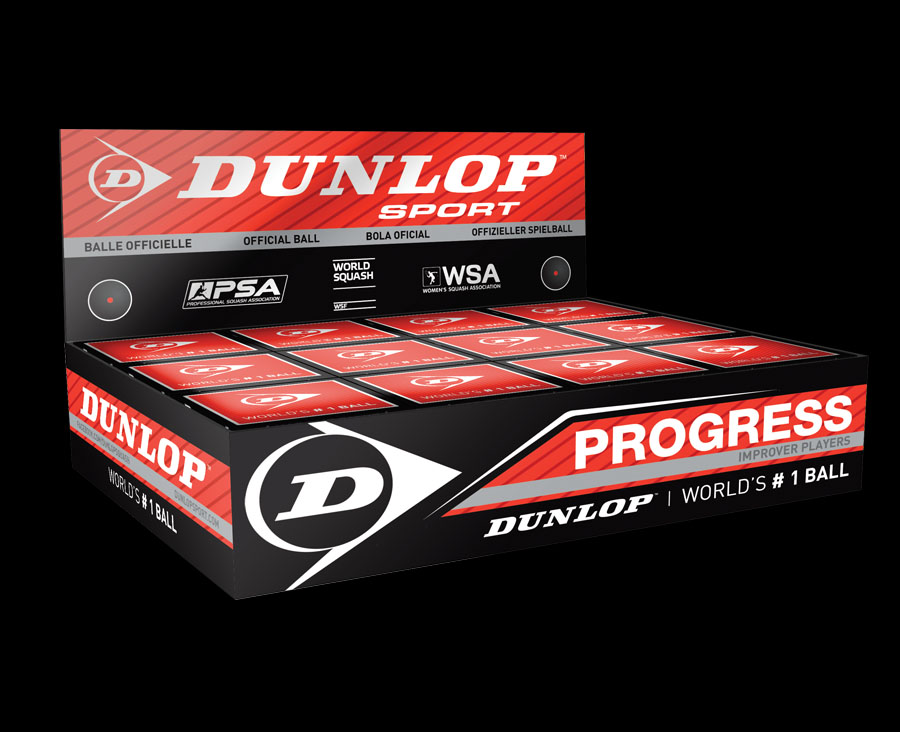 Squashball Dunlop Progress 12 Bälle roter Punkt