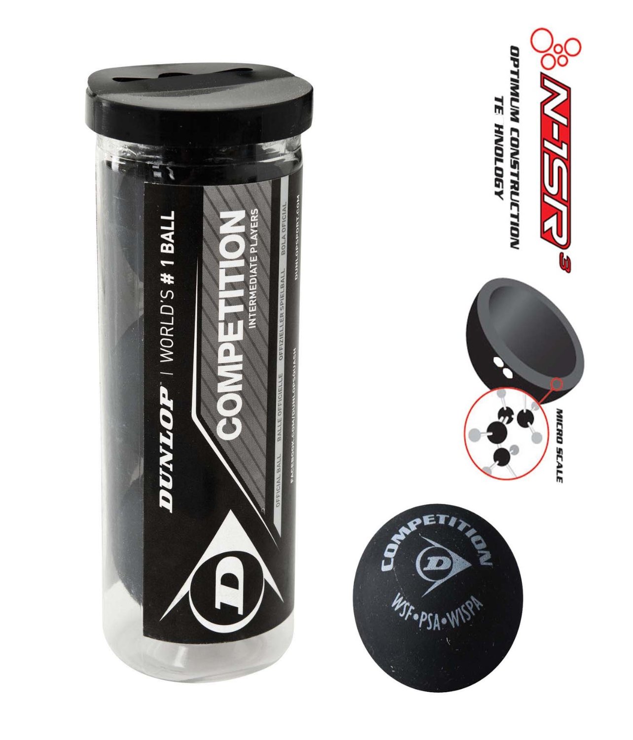 Squashball Dunlop Competition 1x gelb 3 Bälle in der Tube